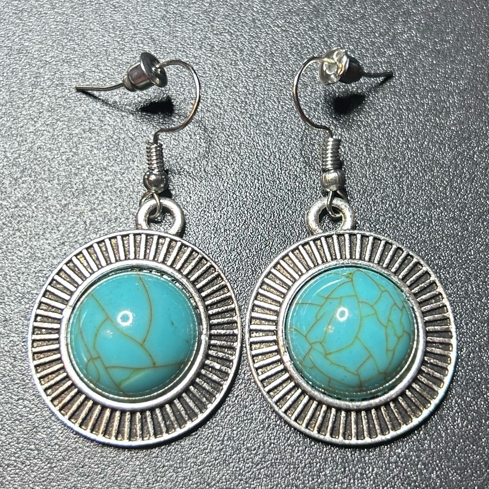 Silver-tone Faux Turquoise Dangle Earrings